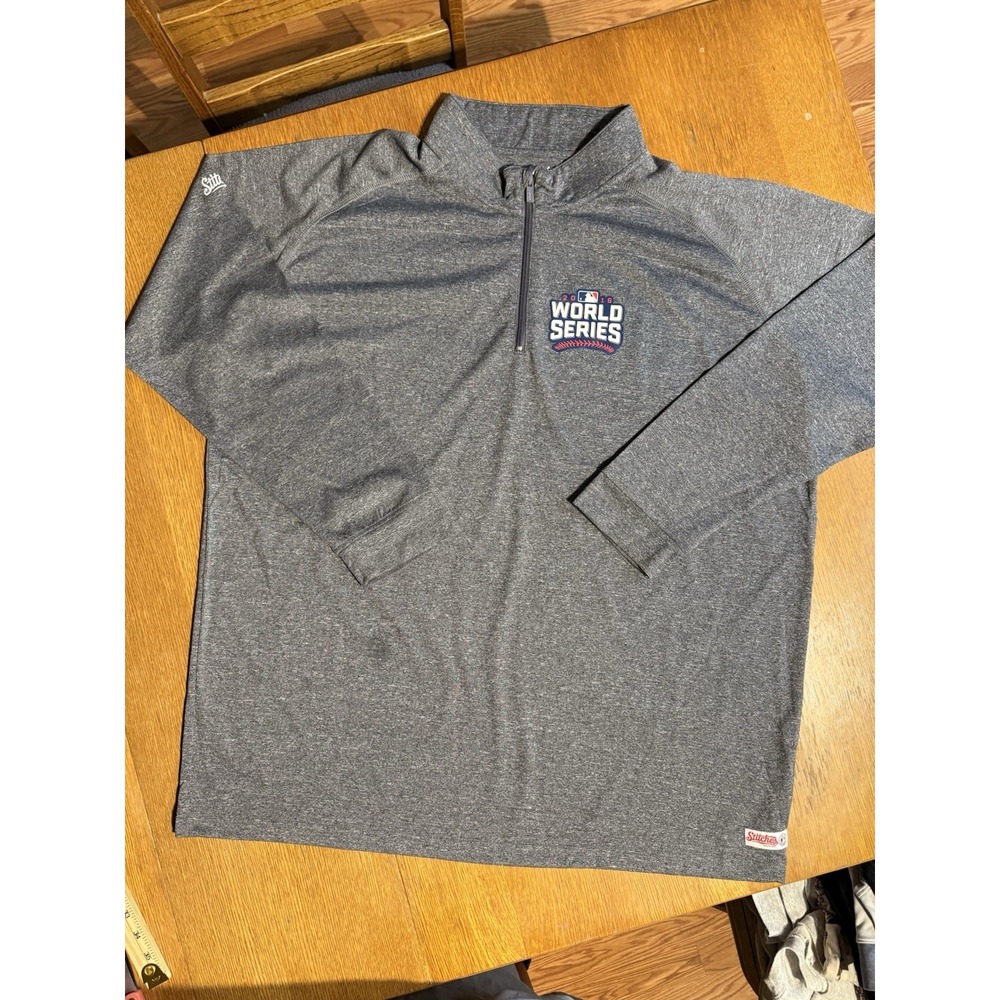 2016 MLB World Series Quarter Zip Pullover‎ Men's 2XL Gray Stitches Cubs Indians